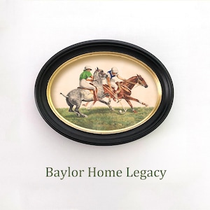 Framed Polo Print in Oval Frame; Museum Quality Print of a Polo Match in Oval Wood Frame Behind Glass; Polo Art