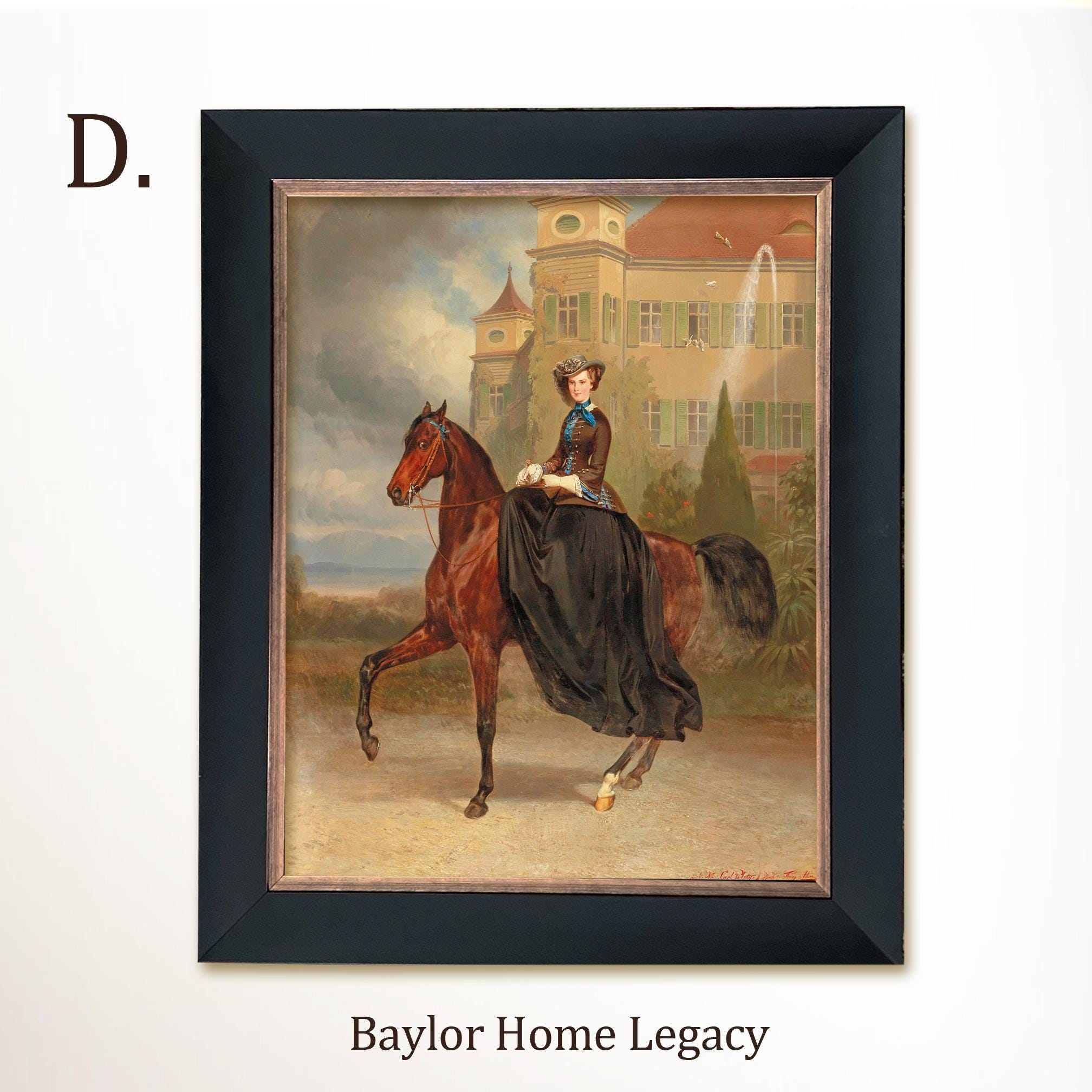 Framed Lady on Horse Oil Painting Print on Canvas, Vintage Horse Print ...
