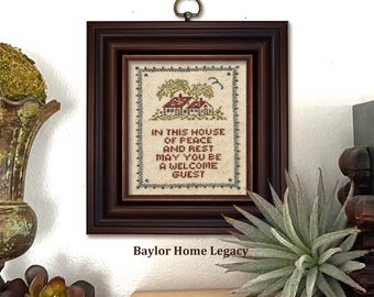 Lienzo decorativo de punto de cruz enmarcado con estampado de muestrario antiguo, estampado de bordado de estilo vintage "Bendición del hogar", bordado acogedor de estilo cottagecore.
