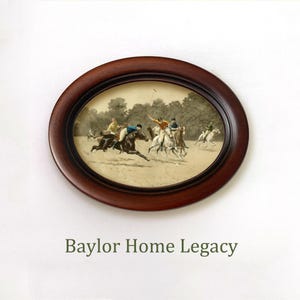Framed Polo Print in Oval Frame; Museum Quality Print of a Polo Match in Oval Wood Frame Behind Glass; Polo Art