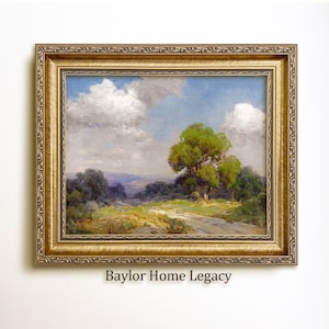 Framed Texas Landscape Oil Painting Print on Canvas, TX Hill Country Canvas Art Print of Antique Painting in Wood Frame, Texas Fine Art