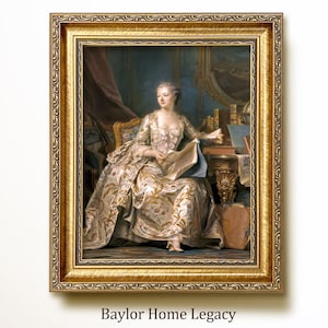 Framed French Woman Portrait Oil Painting Print on Canvas, Framed 18th Century French Lady Painting on Canvas, Classic French Portrait Art