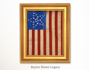 Lienzo con la bandera estadounidense enmarcado en madera, decoración patriótica de la época de la Guerra Civil, arte mural americano, bandera de la Unión de Gettysburg