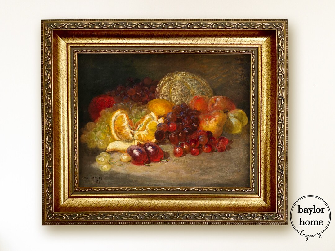 Framed Still Life of Fruit Oil Painting Print on Canvas in an Ornate ...