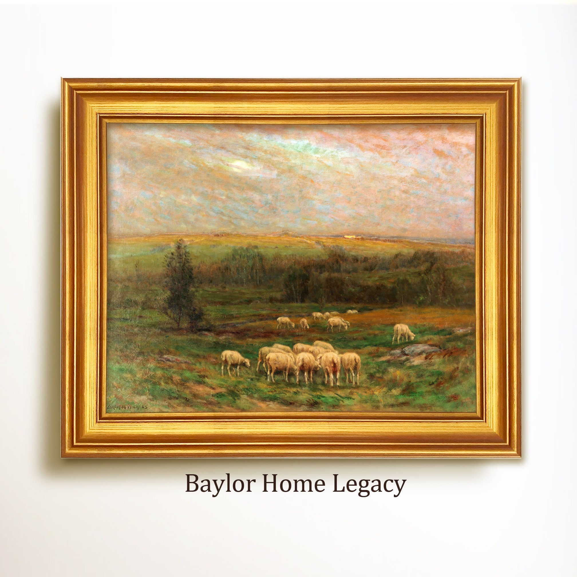Framed Sheep Oil Painting Canvas Print, Rustic Farmhouse Sheep in ...