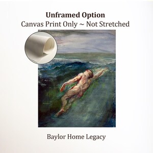 Framed Nude Male Watercolor Painting Canvas Print, Framed Vintage Skinny Dipping Male Swimming Canvas Art, ROLLED Canvas Only