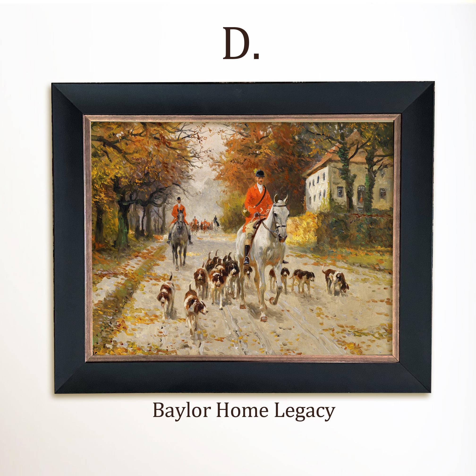 Framed Fox Hunt Scene Oil Painting Canvas Print, Classic