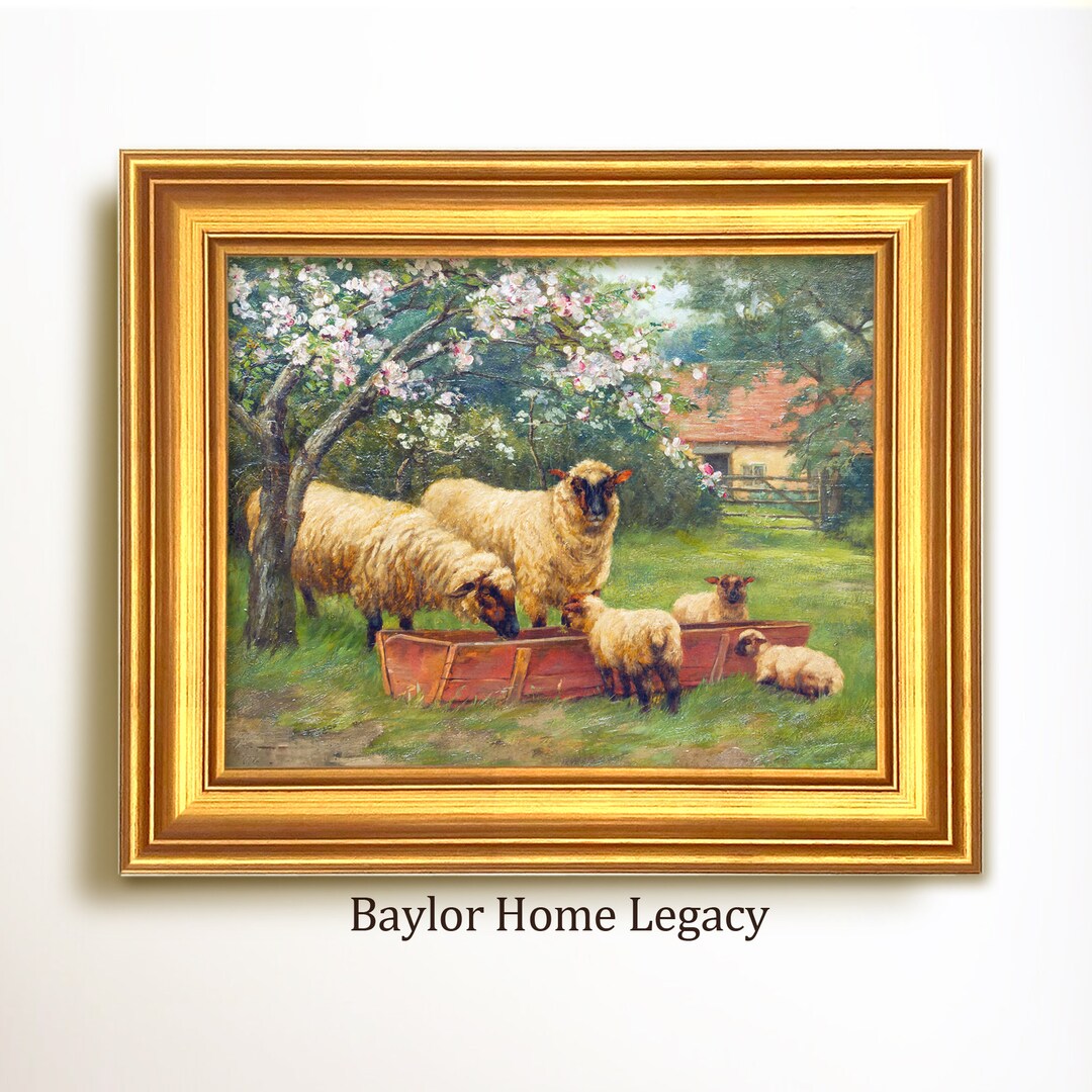 Framed Sheep Oil Painting Canvas Print, Framed Sheep Canvas Art Print ...