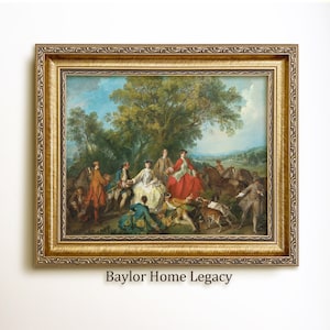 18th Century Lords and Ladies Oil Painting Print on Canvas, Framed or Unframed Vintage Picnic Canvas Art Print, Old Masters Painting