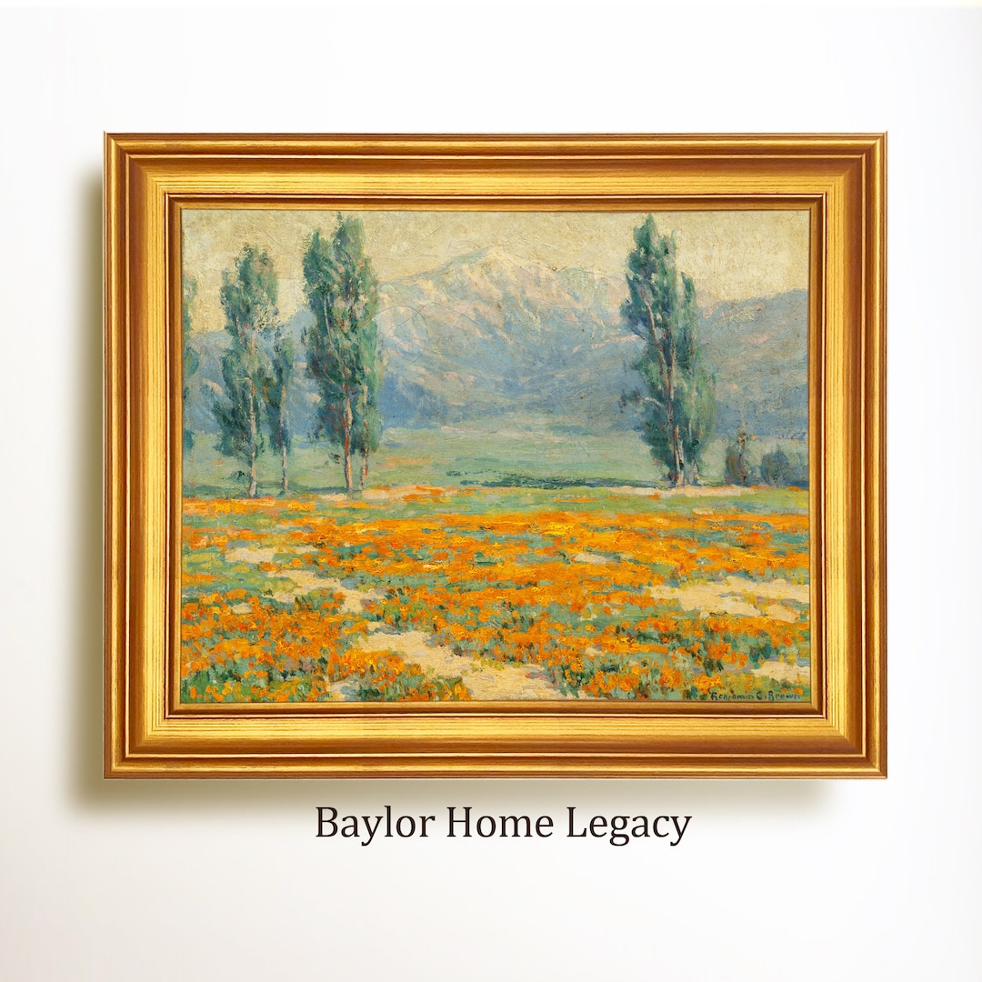 Framed California Poppy Field Landscape Oil Painting Canvas Print ...