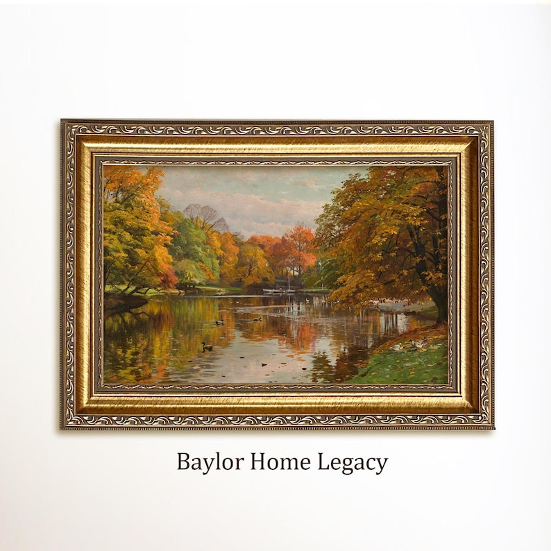Framed Autumn Landscape Canvas Art Print of Antique Oil Painting in ...