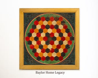 Antique Agon Game Board Canvas Art, Primitive Folk Art Print, Framed or Unframed, Early American Gameboard, Vintage Americana Artwork