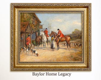 The Meet by Heywood Hardy 42x30 Framed Fox Hunt Art Victorian