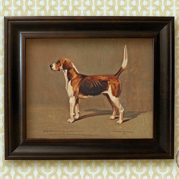 Framed Fox Hound Portrait, Oil Painting Print on Canvas, Fox Hunting Art, English British Dog Décor