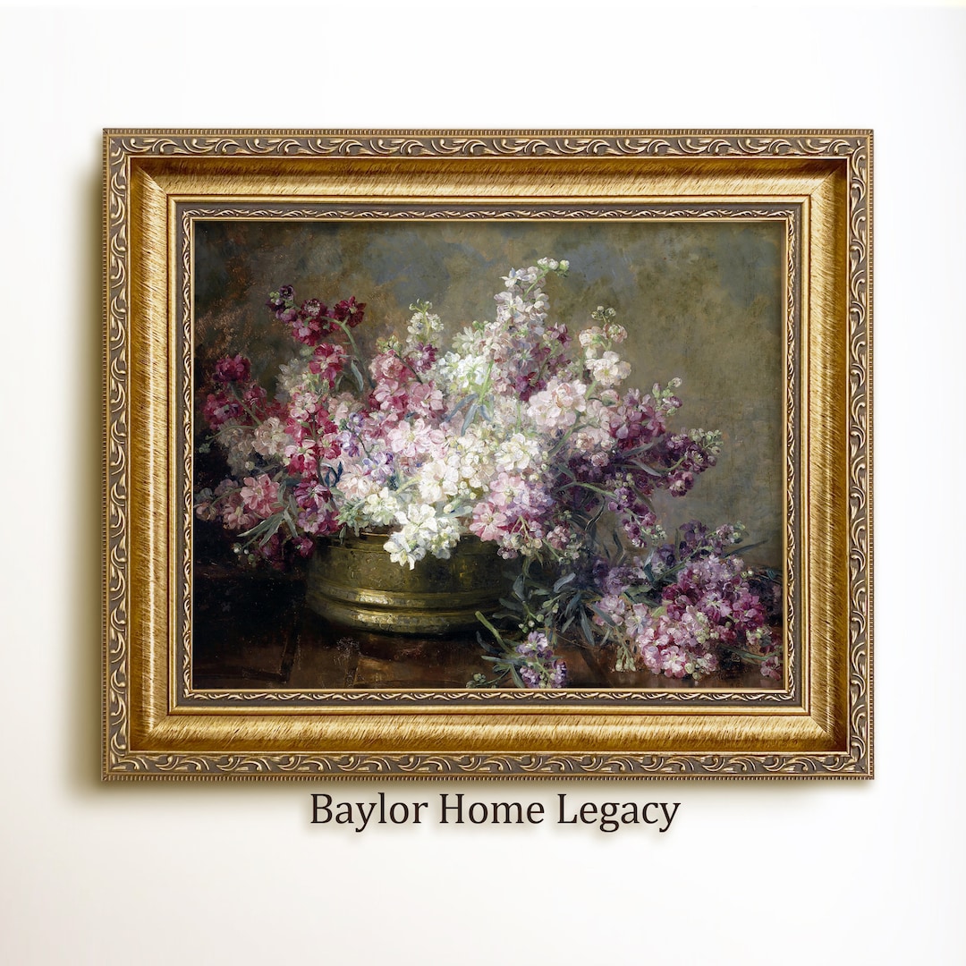 Framed Floral Oil Painting Canvas Print, Framed Vintage Flower Still ...