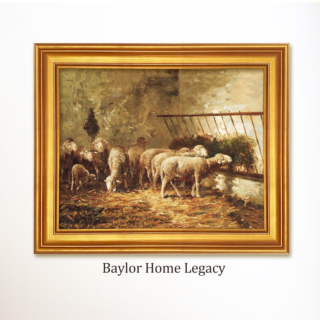 Sheep Painting Canvas Print, Rustic Farm Animal Wall Art, Vintage Barn ...