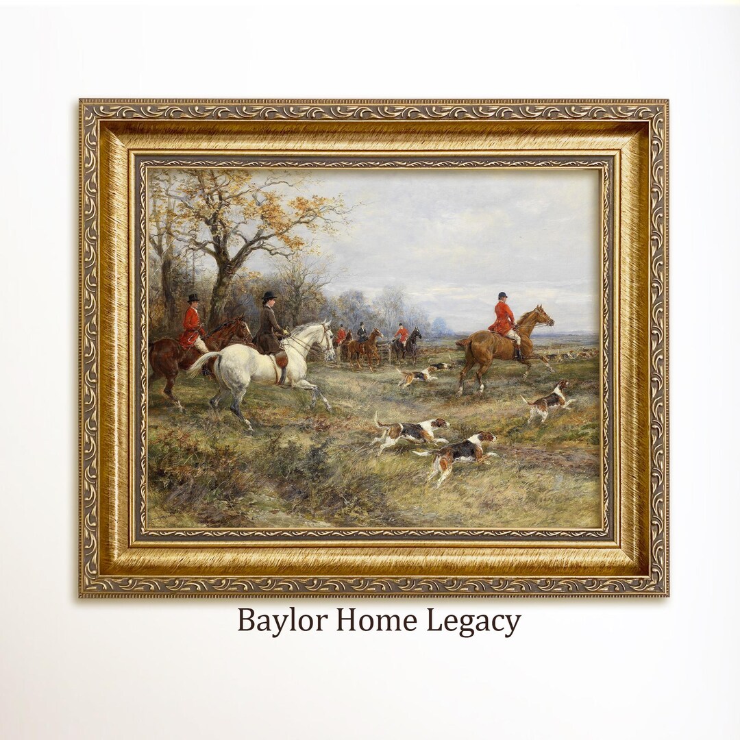 Framed English Fox Hunting Scene Wall Art Canvas Print, Equestrian Hunt ...