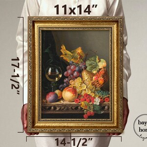 Framed Still Life of Fruit With Wine Glass Oil Painting Print on Canvas ...