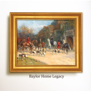 Framed Fox Hunting Painting, Foxhunting Oil Painting Print on Canvas, English Fox Hunt Scene for Equestrian Decor