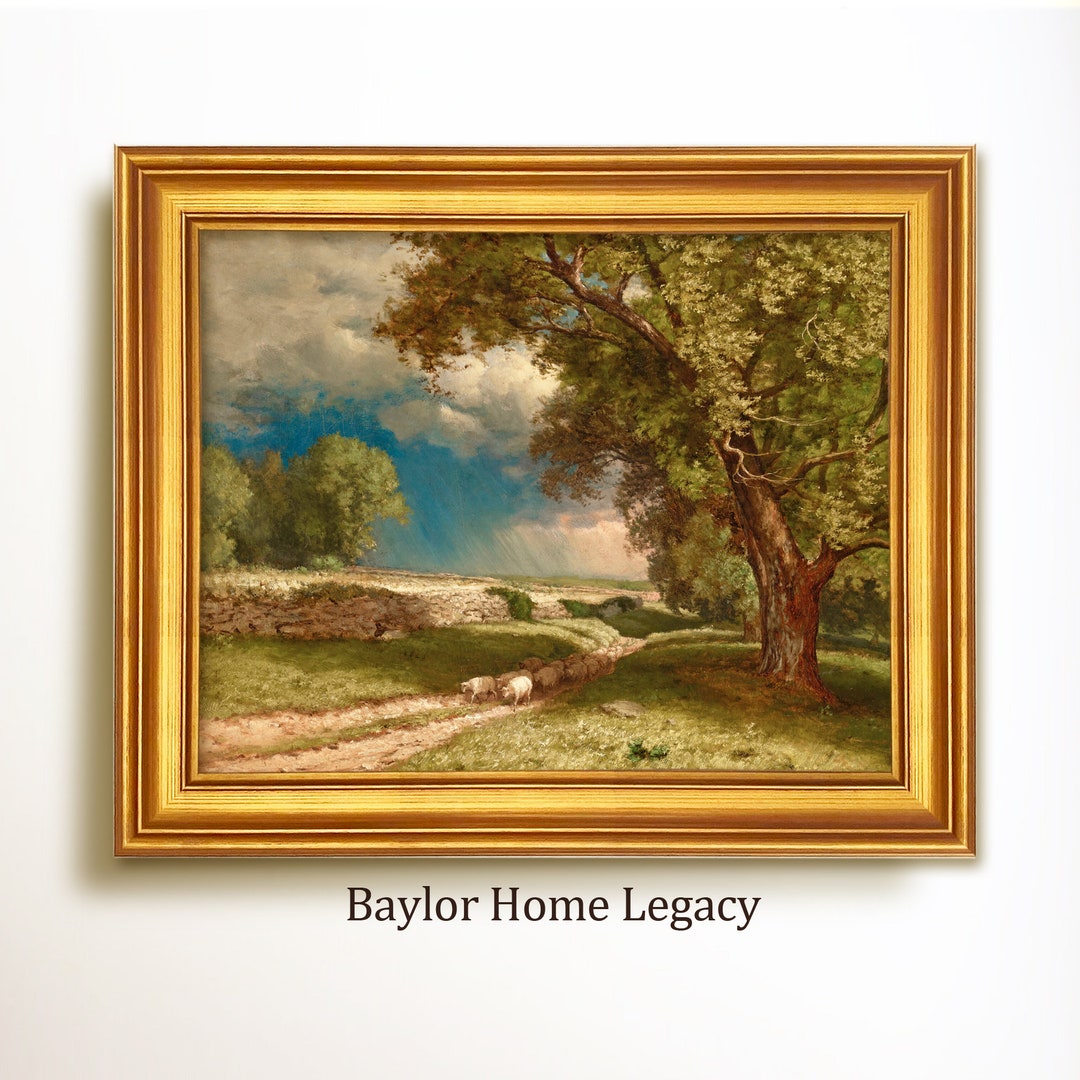 Framed Landscape Oil Painting Print on Canvas of a Countryside With ...