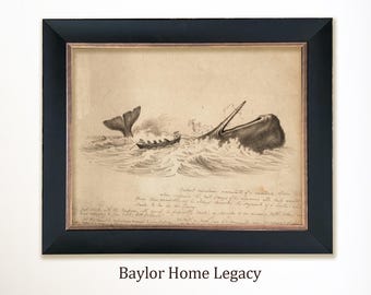 Framed Whaling Illustration, Vintage Nautical Whaling Scene Print, Framed Whale Hunting Art Print, Whale Art