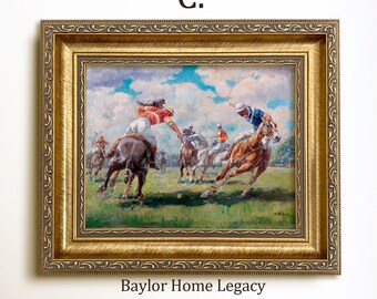 Pologame Art board アート Framed Polo Oil Painting Print on Canvas, Vintage Polo Game Wall