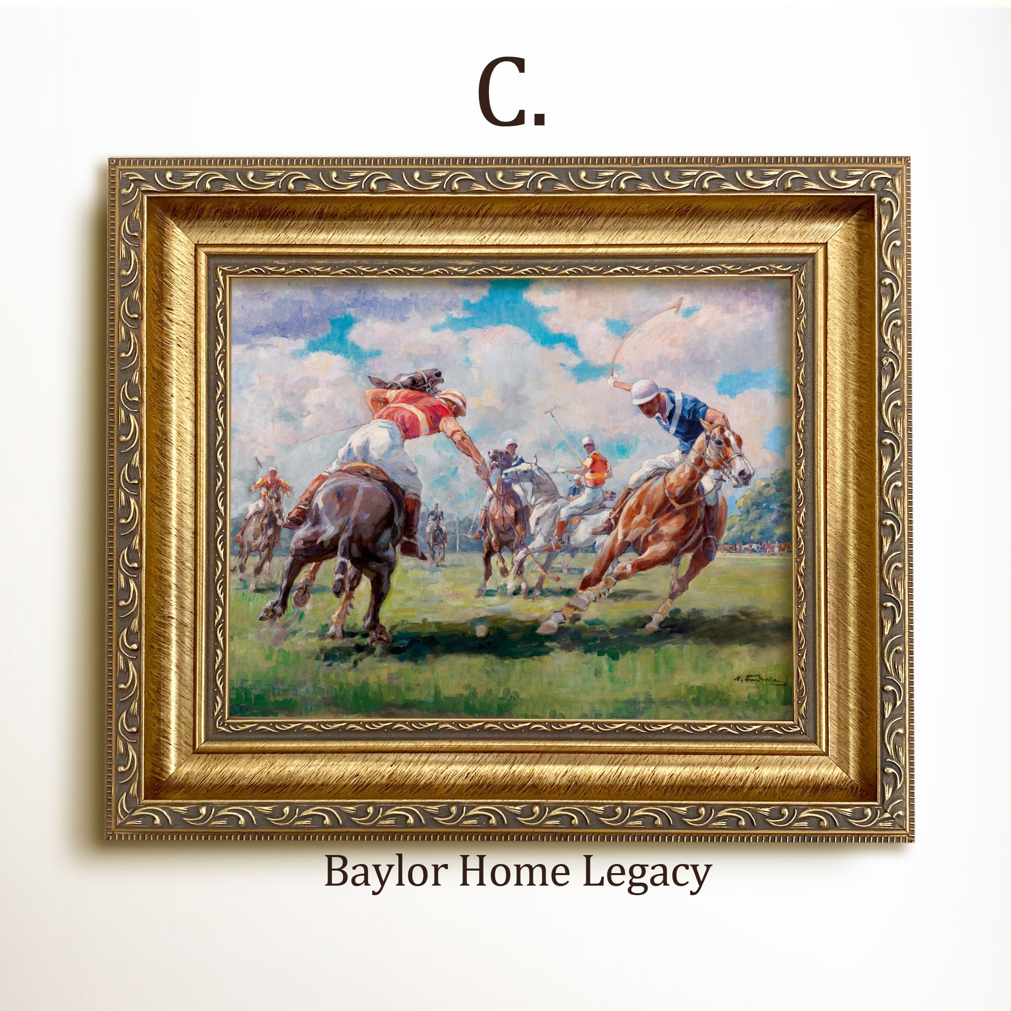 Framed Polo Oil Painting Print on Canvas, Vintage Polo Game Wall