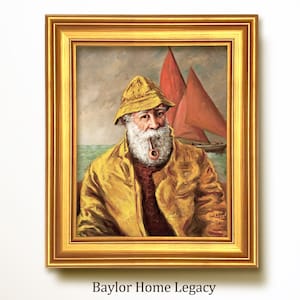 Framed Portrait of Sea Captain Oil Painting Print on Canvas, Vintage Nautical Print, Sea Captain Wall Art