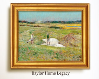 Framed Golf Oil Painting Print on Canvas, Vintage Golfing Scene Wall Art, Golfer in Sand Trap, Framed Golf Course Canvas Print
