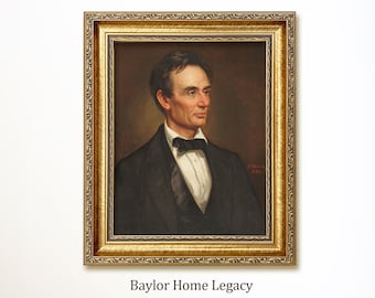 Framed Portrait of Lincoln Oil Painting Print on Canvas of an Antique Original Painting, Canvas Print of Abe Lincoln Bust