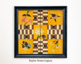 Floral Parcheesi Game Board Canvas Print Framed or Unframed, Antique Style Folk Art Board Game, Unique Game Room Decor, Game Room Wall Art