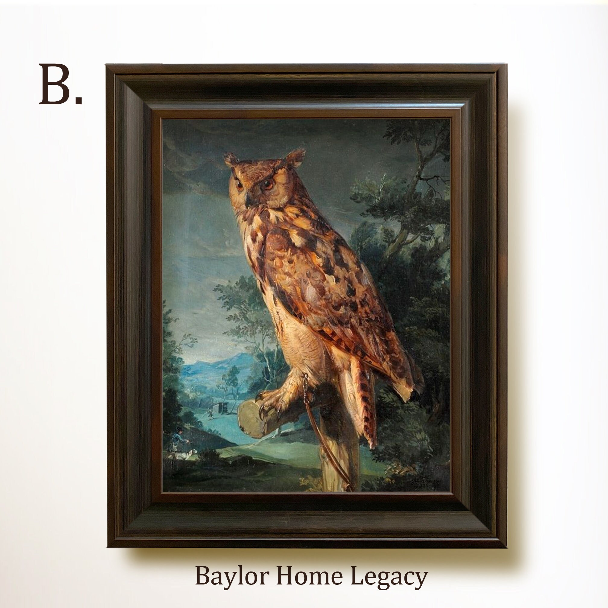 Framed Great Horned Owl Oil Painting Canvas Print, Vintage Rustic ...
