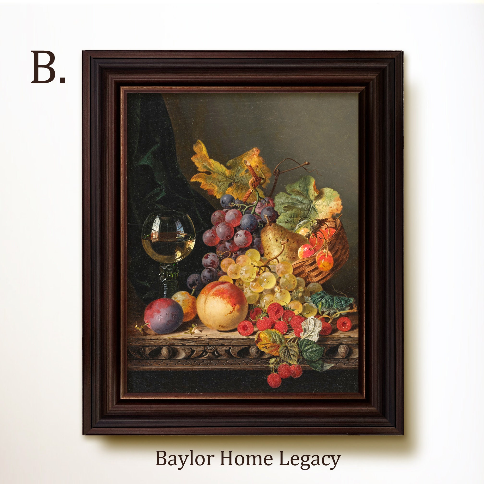 Framed Still Life of Fruit With Wine Glass Oil Painting Print on Canvas ...