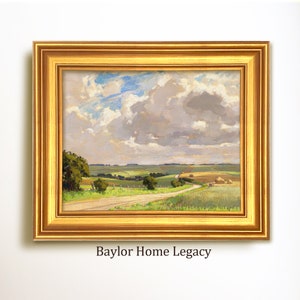 Framed English Countryside Oil Painting Canvas Print, Classic Vintage Rustic Landscape Wall Art, Old Country Meadow Picture