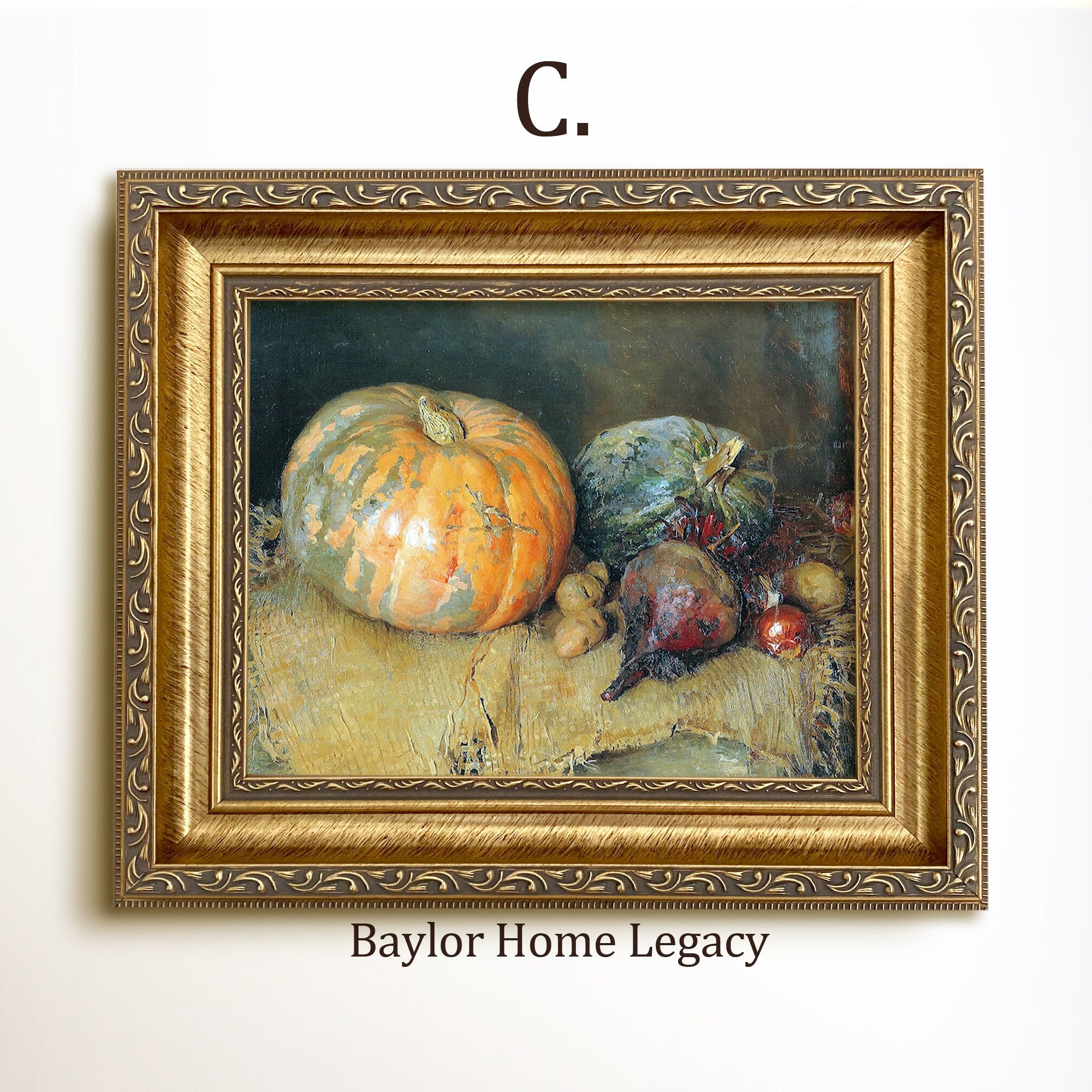 Framed Still Life of Fall Vegetables Oil Painting Canvas Print, Vintage ...