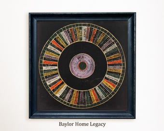 Around the World Game Board Canvas Art, Framed or Unframed, Early American Gameboard, Vintage Americana Artwork, Primitive Folk Art Print,