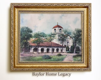Framed Mission San Juan Bautista Painting Canvas Print, Framed California Mission Canvas Art Print of Antique Painting, CA Mission Art