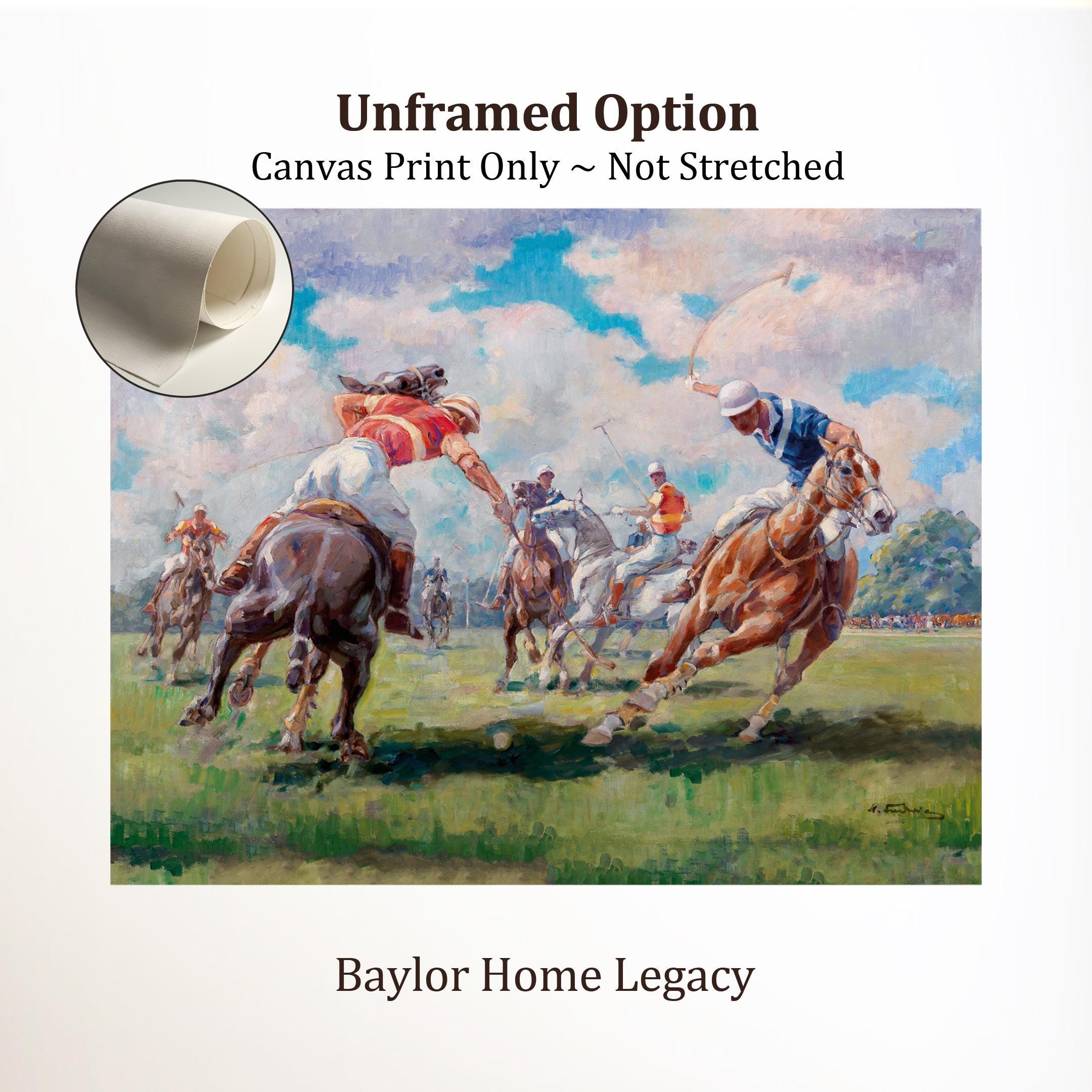 Framed Polo Oil Painting Print on Canvas, Vintage Polo Game Wall