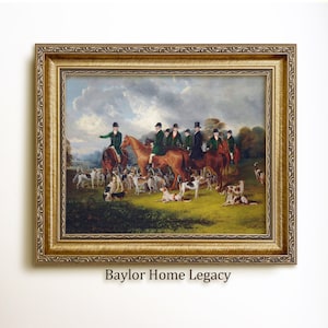 Framed Fox Hunting Painting, Foxhunting Oil Painting Print on Canvas, English Fox Hunt Scene for Equestrian Decor