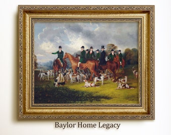Framed Fox Hunting Painting, Foxhunting Oil Painting Print on Canvas, English Fox Hunt Scene for Equestrian Decor