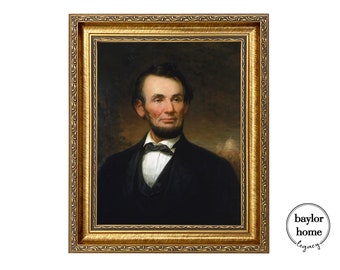 Framed Portrait of President Abraham Lincoln with US Capitol Building, Lincoln Oil Painting Print on Canvas of an Antique Original Painting