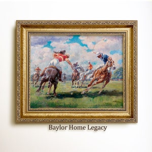 Framed Polo Oil Painting Print on Canvas, Vintage Polo Game Wall Art, Polo Match Painting, Polo Scene