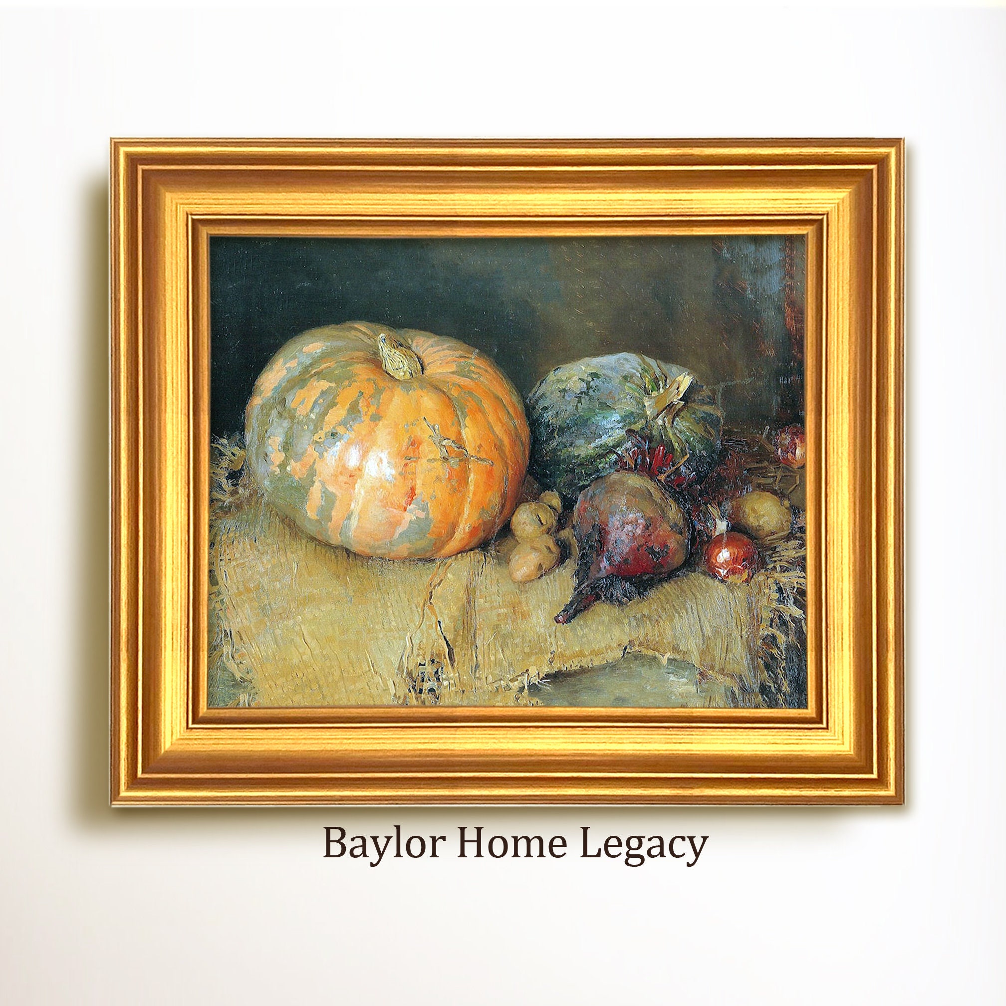 Framed Still Life of Fall Vegetables Oil Painting Canvas Print, Vintage ...