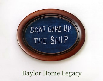 Framed Don't Give Up the Ship Oval Canvas Print, Historic U.S. Navy Nautical Ship Flag Print, Maritime Saying, Famous Quote Print