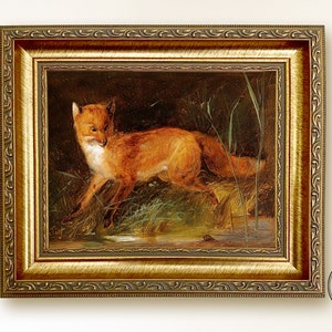Red Fox Oil Painting Print on Canvas of Original Antique Painting, Framed or Unframed Fox Oil Painting Print on Canvas, Red Fox Art Print