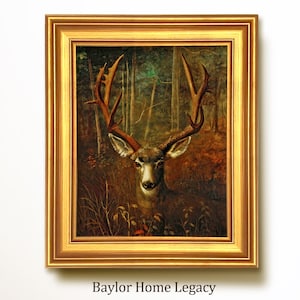 Framed Deer Oil Painting Print on Canvas, Framed Vintage Deer Art Print on Canvas, Framed Deer Picture