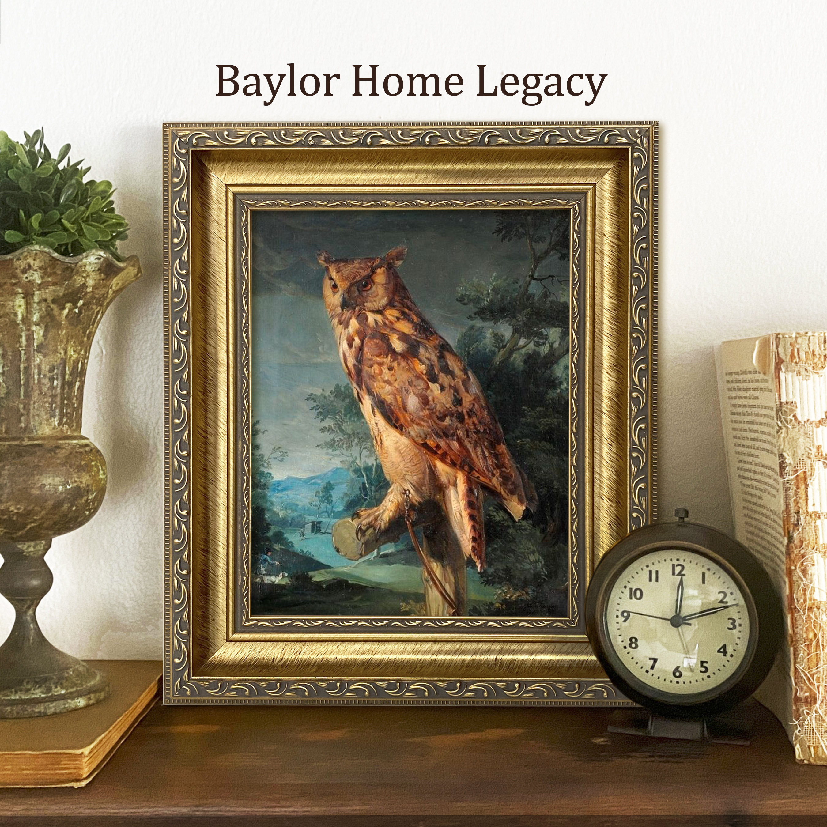 Framed Great Horned Owl Oil Painting Canvas Print, Vintage Rustic ...