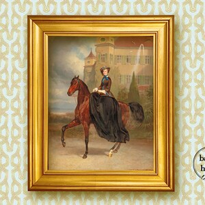 Framed Lady on Horse, Oil Painting Print on Canvas, Vintage Horse Print ...