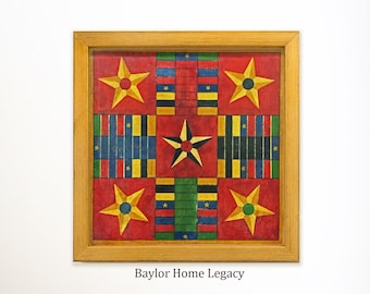 Parcheesi Game Board Canvas Print Framed or Unframed, Antique Style Folk Art Board Game, Unique Game Room Decor, Game Room Wall Art