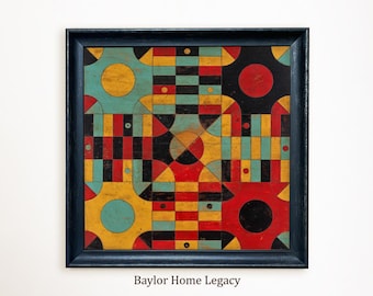 Colorful Parcheesi Game Board Canvas Print Framed or Unframed, Antique Style Folk Art Board Game, Unique Game Room Decor, Game Room Wall Art